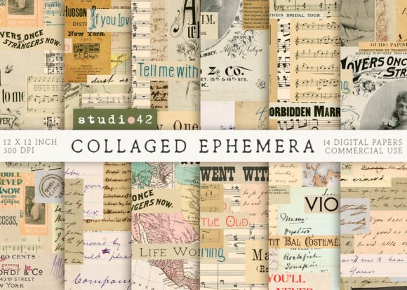 Antique Collaged Ephemera Papers