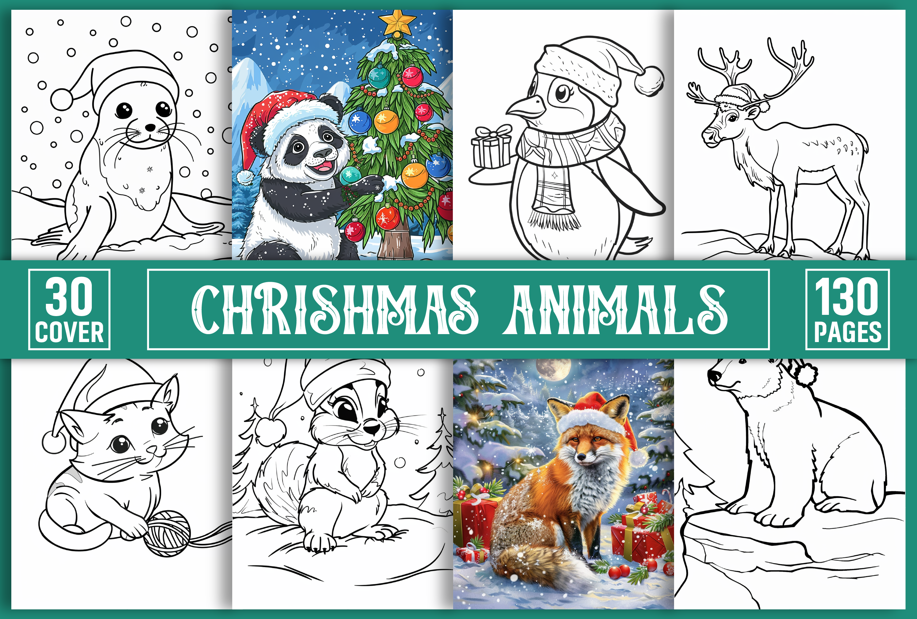 Christmas Animals Wearing a Santa Hat
