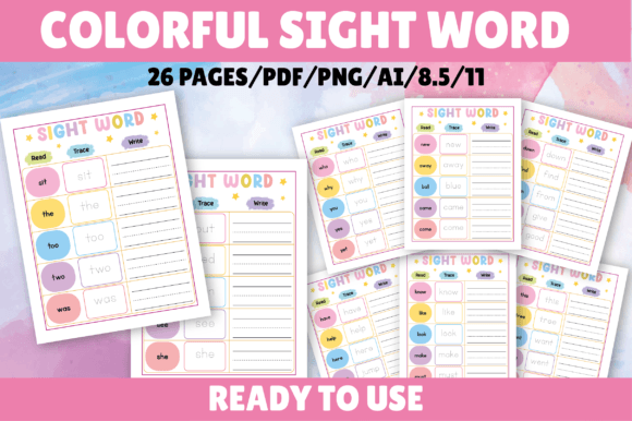 Colorful Sight Words Writing Worksheets