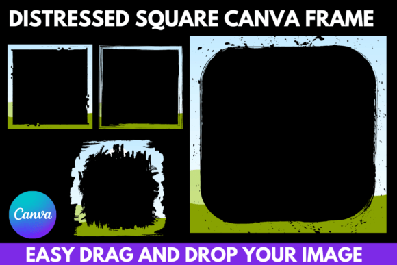 Set of four distressed square border Canva frames