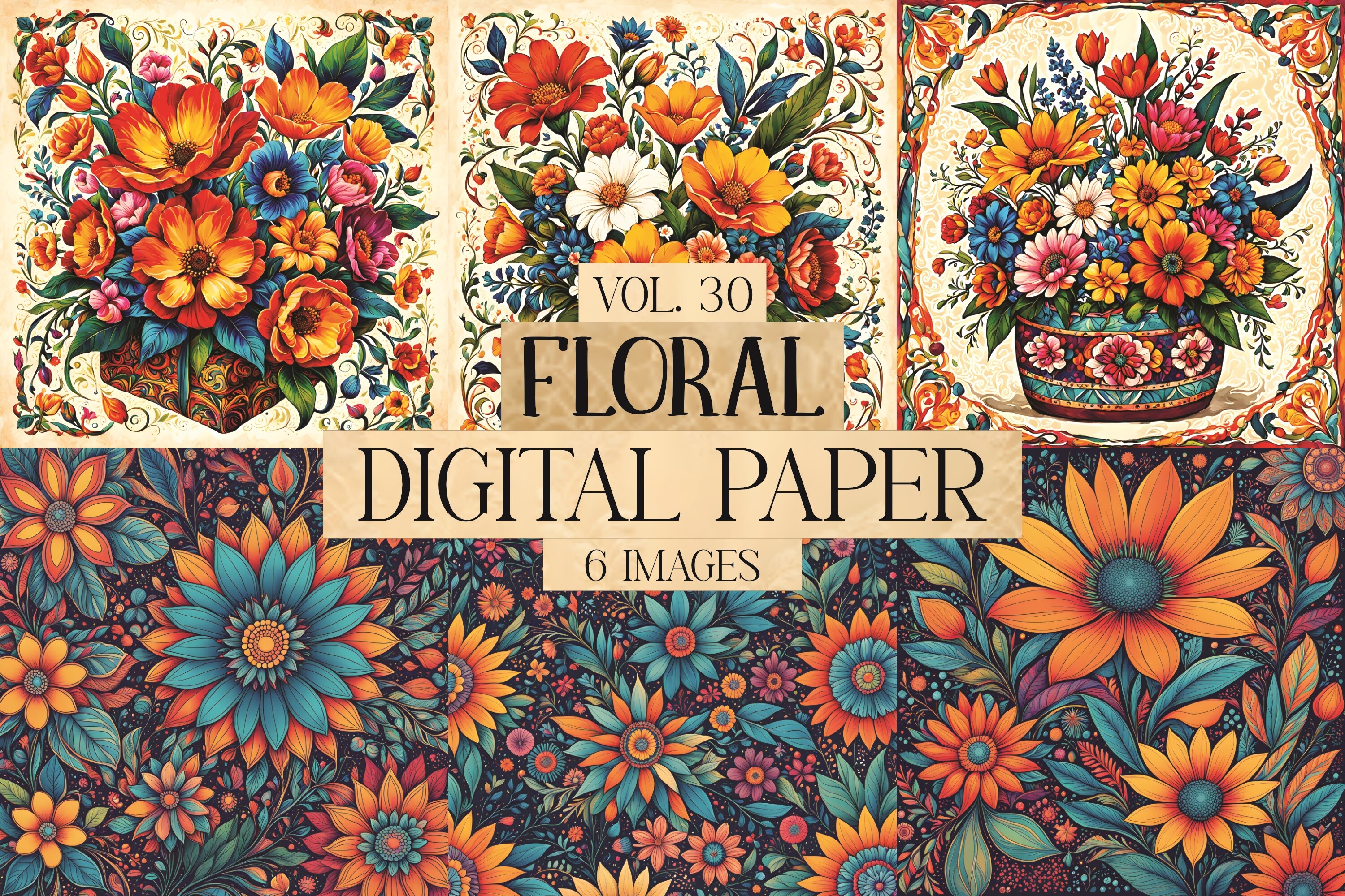 Floral Digital Paper Vol. 30 Graphic by VintageRetroCafe · Creative Fabrica