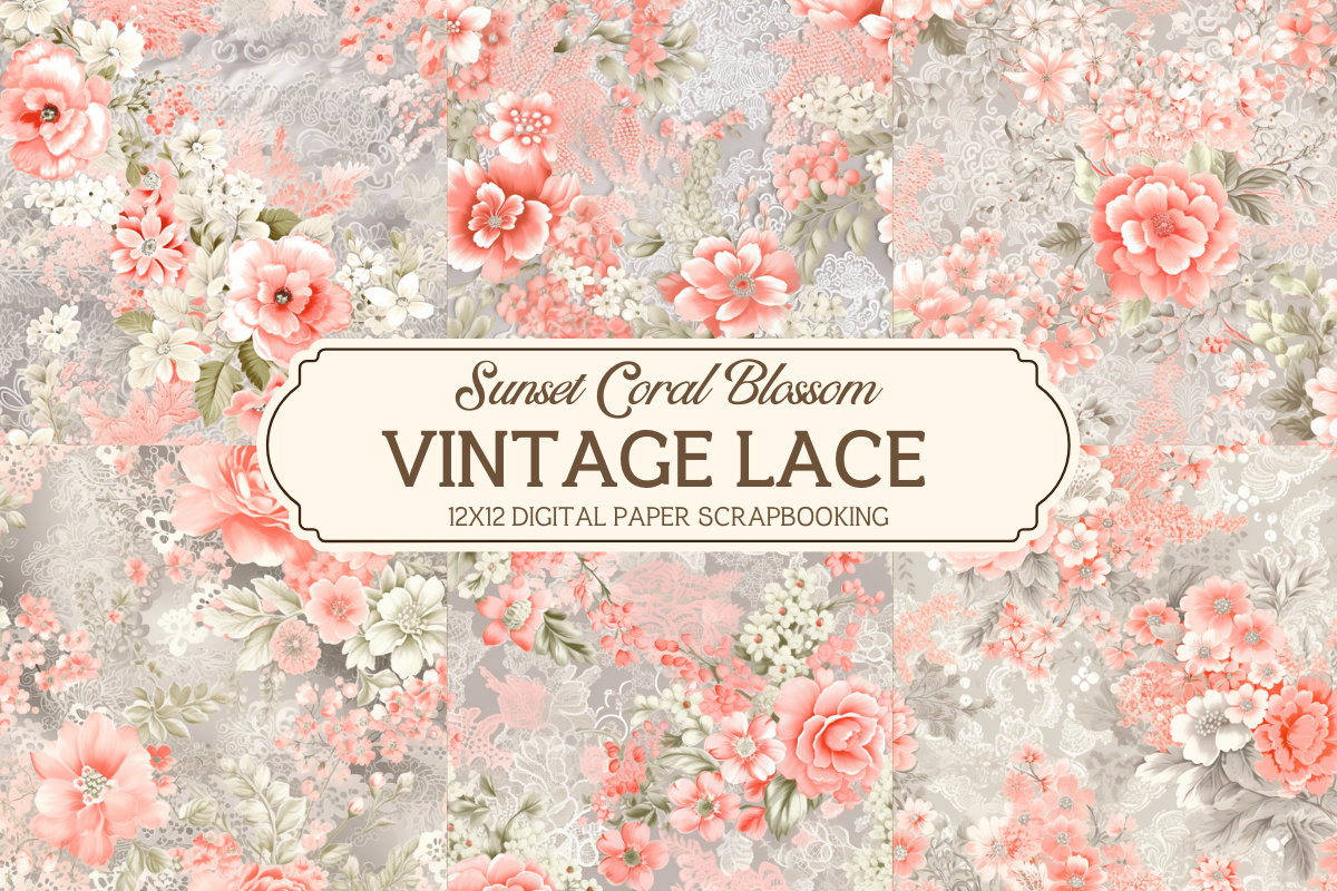 Lace Sunset Coral Blossom Scrapbooking Graphic by AKAlice Studio ...