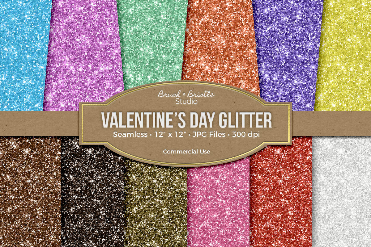 Valentine's Day Glitter Digital Paper Graphic by brushandbristlestudio ...