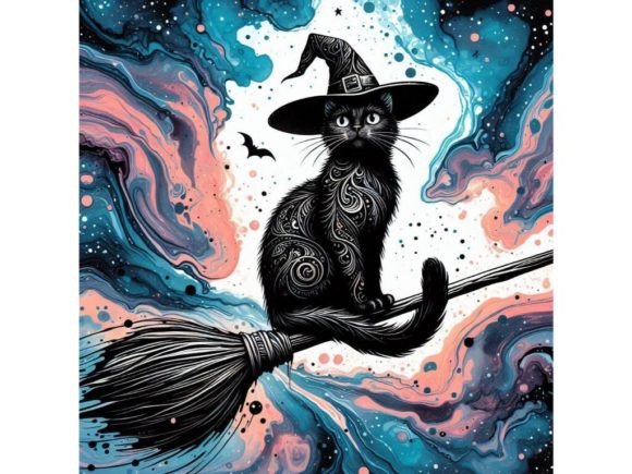 🧙‍♀️ a Witch's Black Cat Sitting on a B