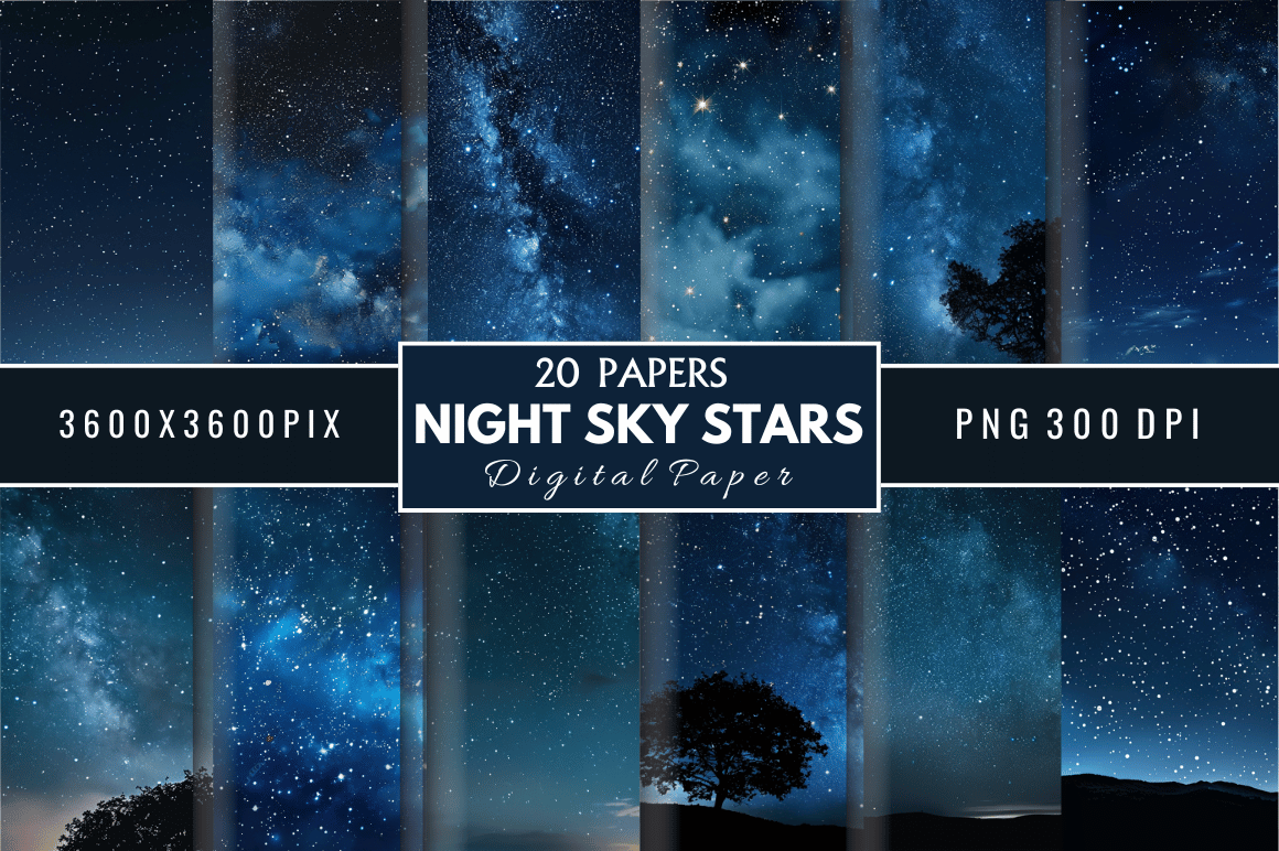 Night Sky Stars Digital Paper Bundle Graphic by Regulrcrative ...