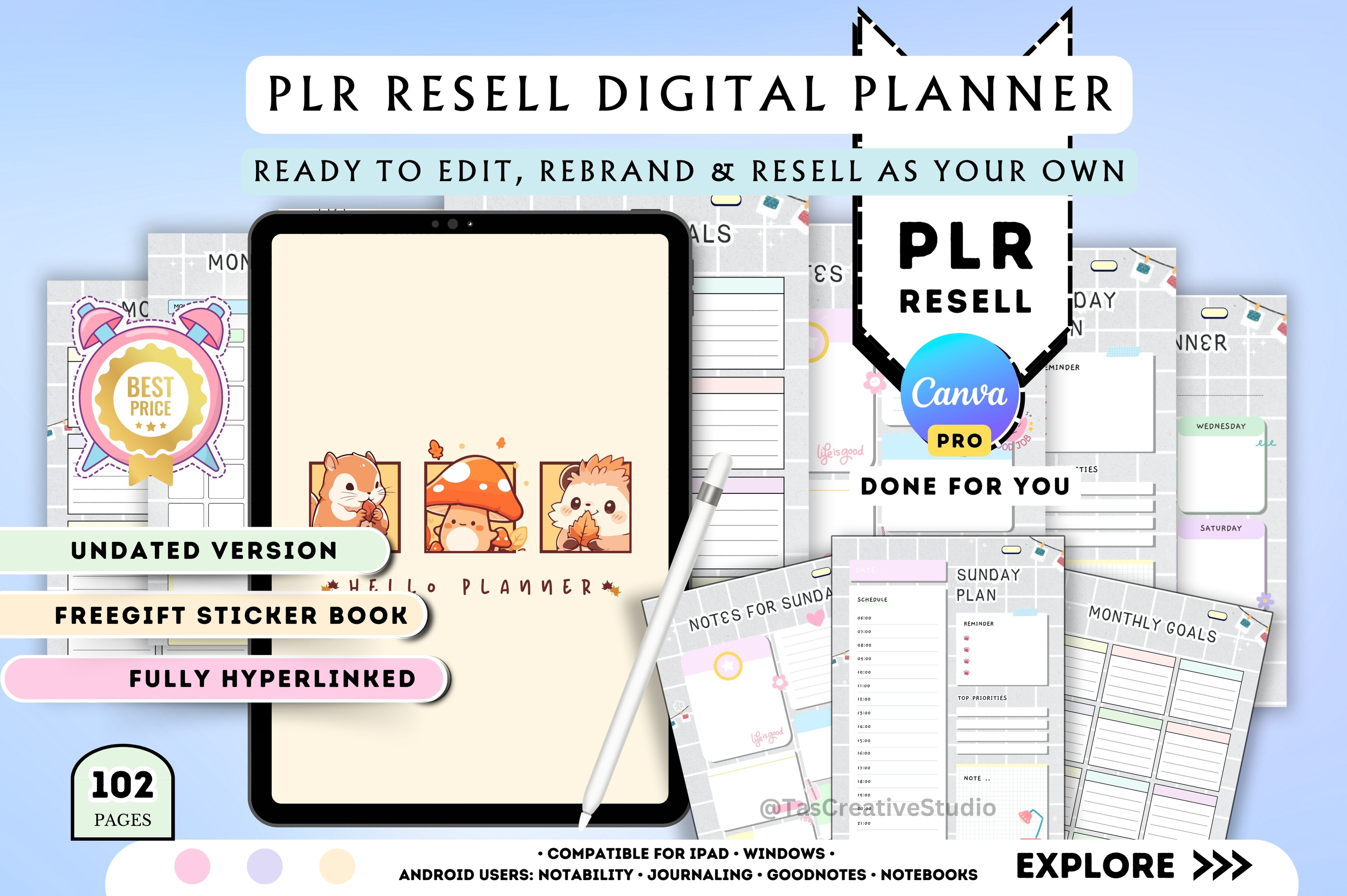 PLR Canva Undated Digital Planner Kit Graphic by Tas Creative Studio ...