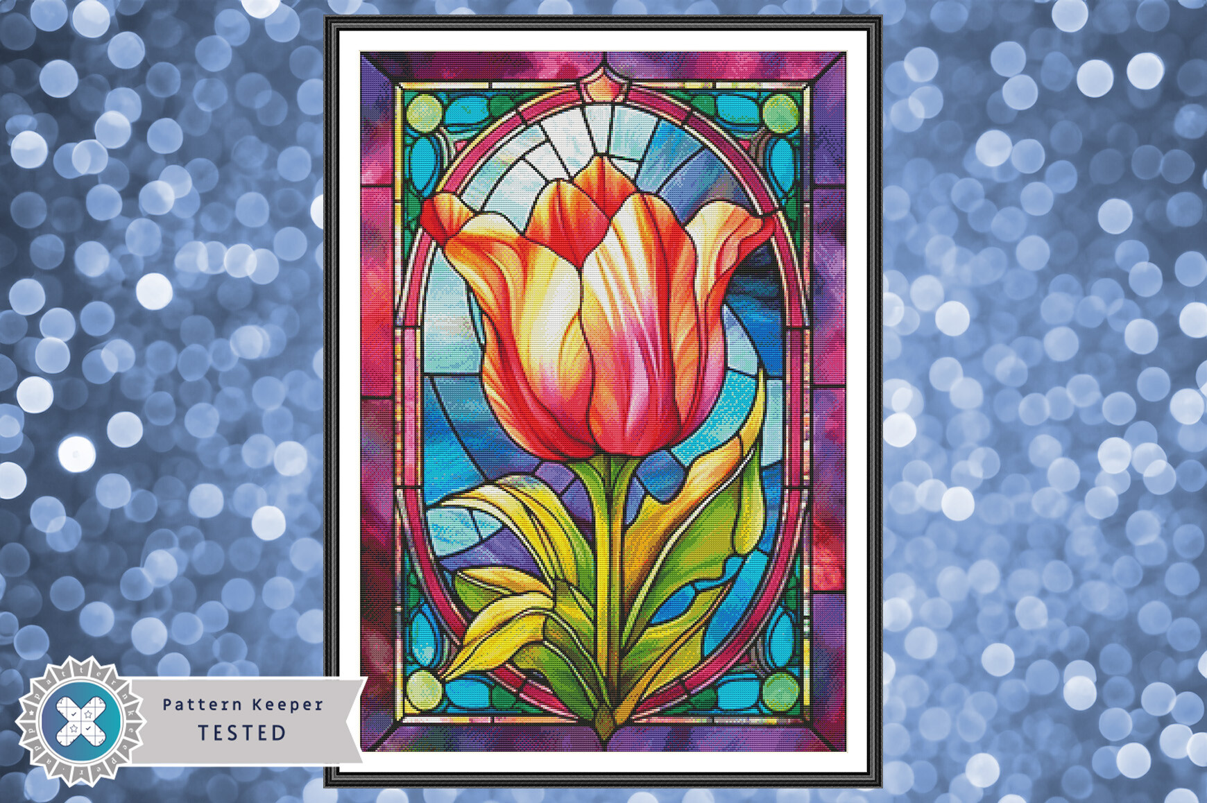 Stained Glass Tulip Cross Stitch Pattern