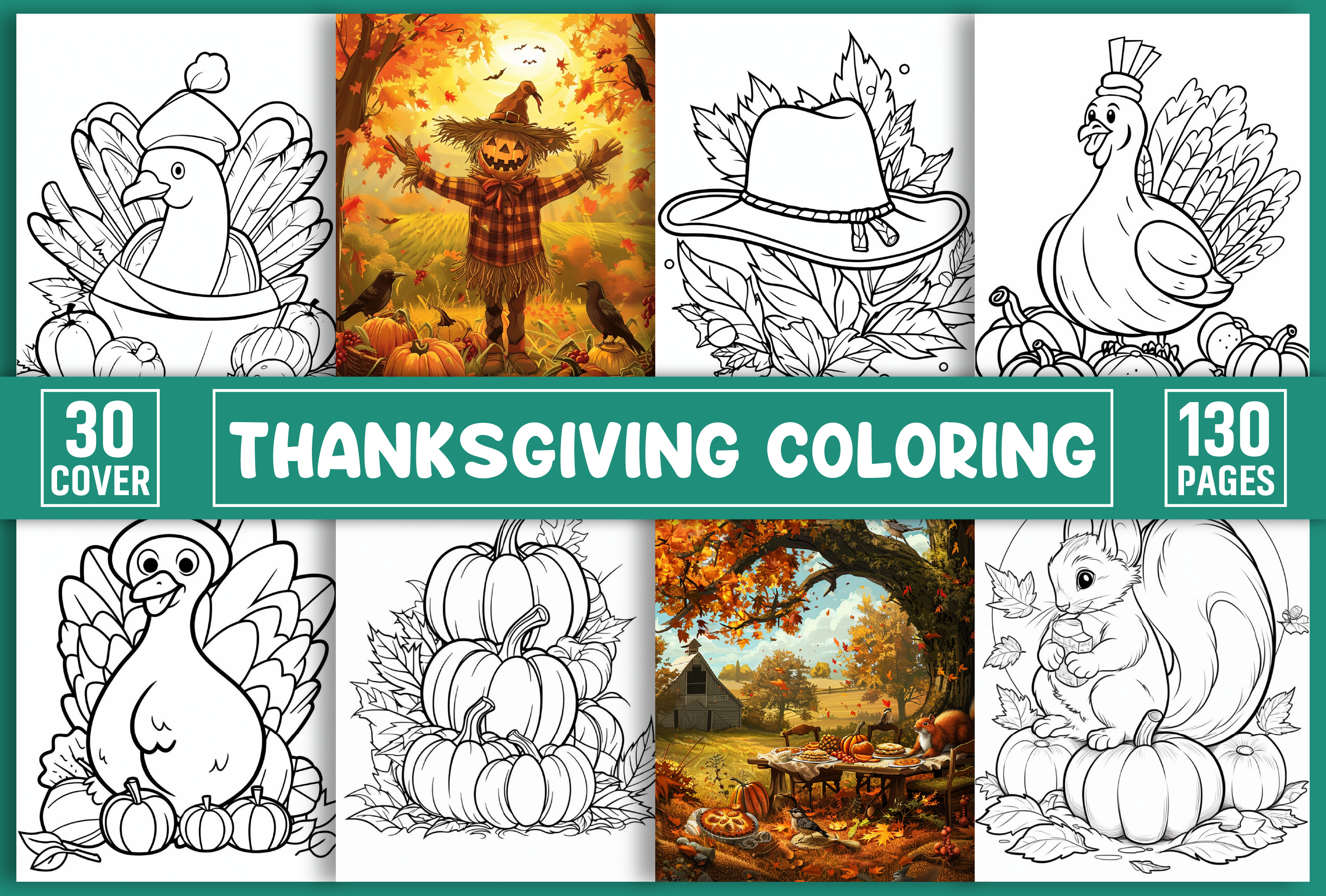 Thanksgiving Coloring Book 130 Pages