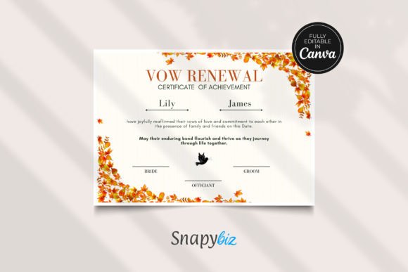 Vow Renewal Certificate Canva Template