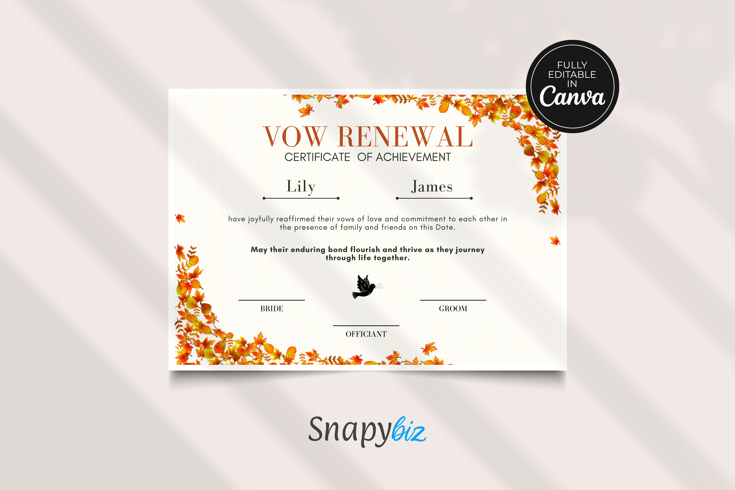 Vow Renewal Certificate Canva Template