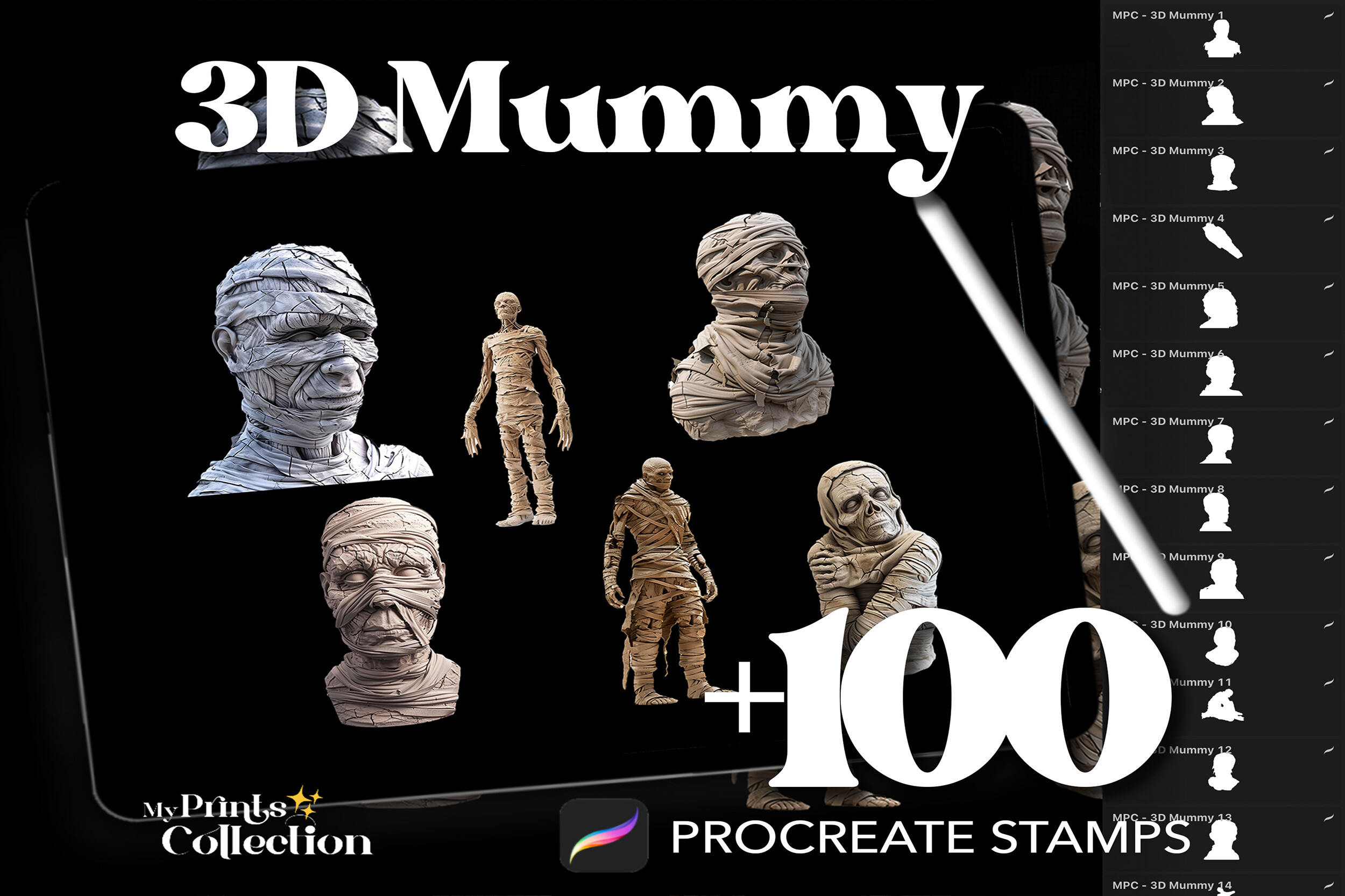 100+ Procreate 3D Mummy Stamps Graphic by myprintscollection · Creative ...