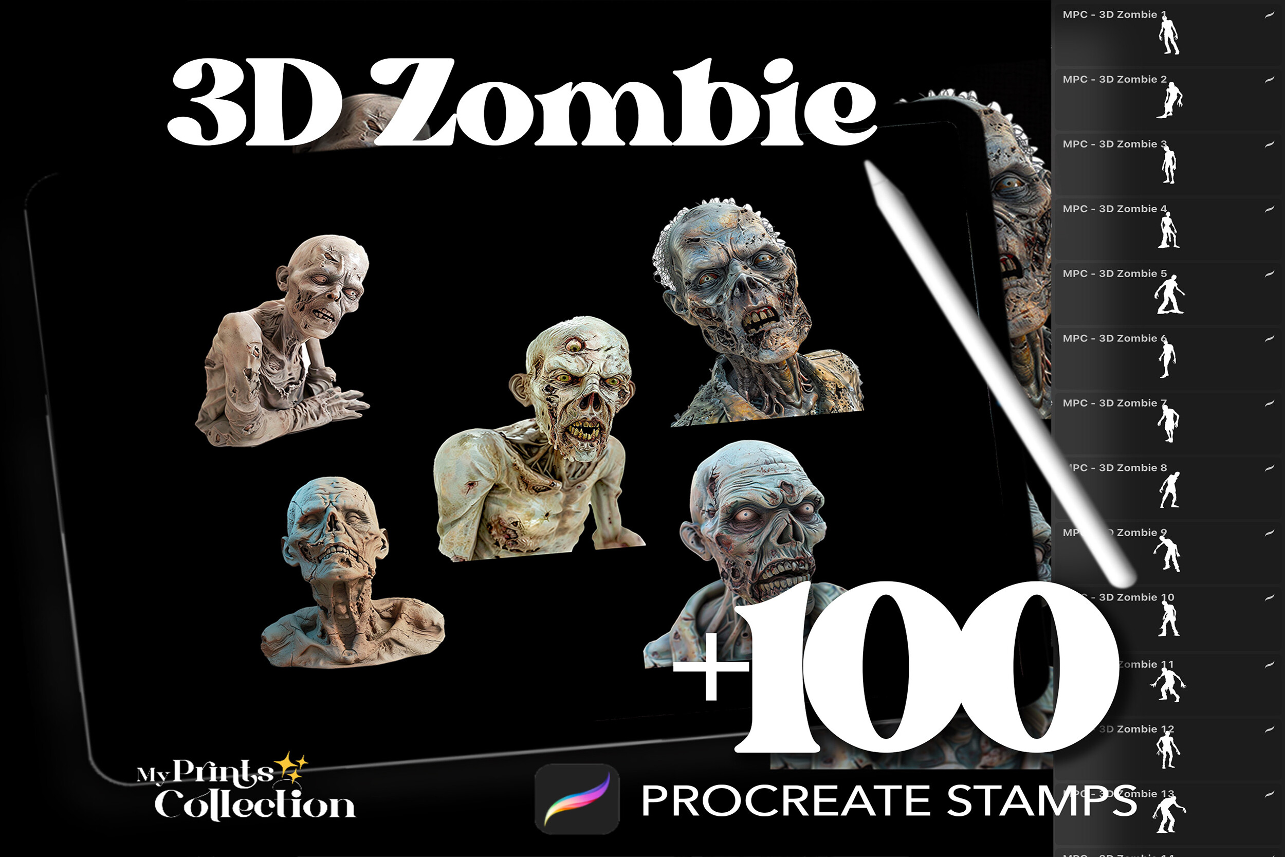 100+ Procreate 3D Zombie Stamps Graphic by myprintscollection ...