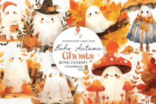 Boho Autumn Ghosts Clipart Sublimation