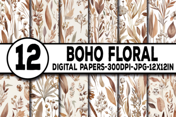 Boho Floral Pattern Digital Papers Graphic by ElksArtStudio · Creative ...