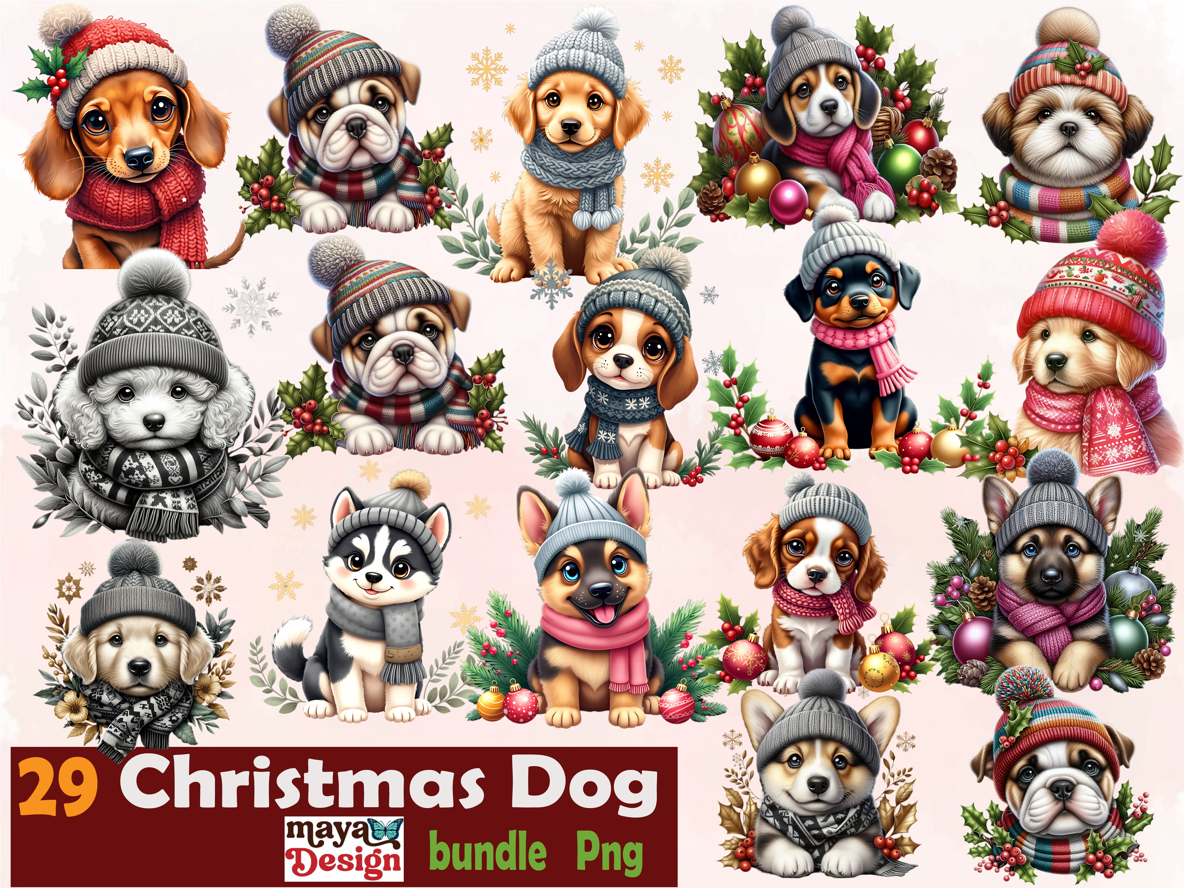 Christmas Dogs Collection Clipart Bundle Graphic by Maya Design ...