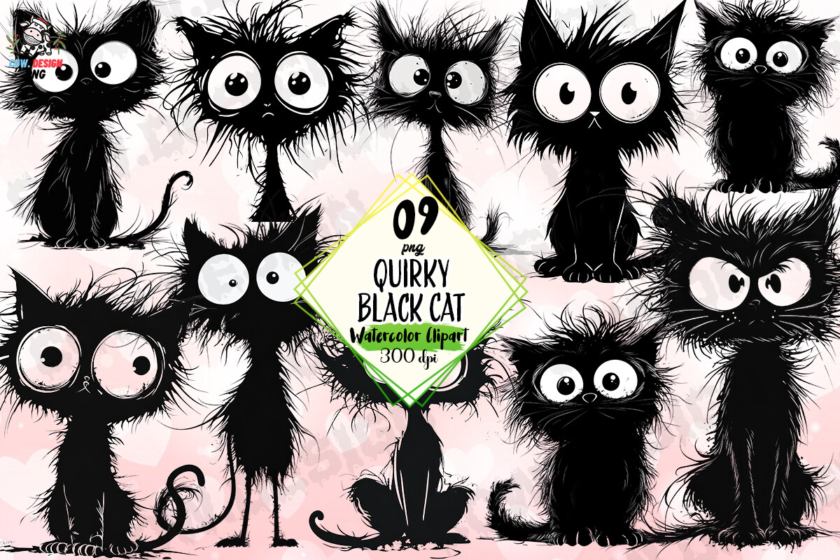 Quirky Black Cat Clipart PNG Graphic by COW.design · Creative Fabrica