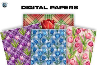 Tulip Floral Plaid Digital Papers Graphic by sagorarts · Creative Fabrica