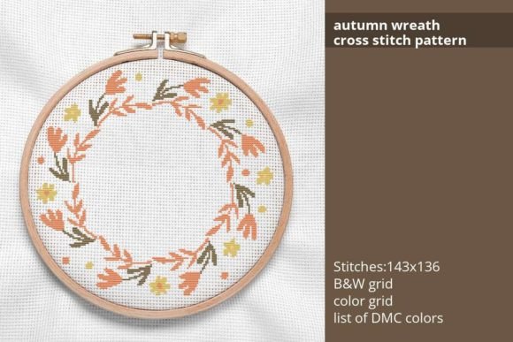 Autumn Wreath Cross Stitch Pattern