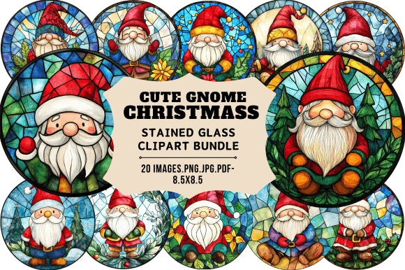 Cute Gnome Christmass Stained Glass Clip