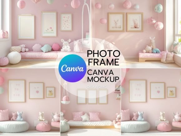 Drag & Drop Frame Pink Room Mockup Canva Template