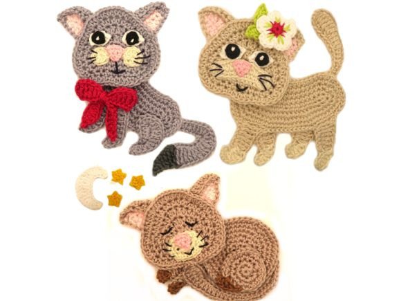 Kitty Set Crochet Applique Pattern