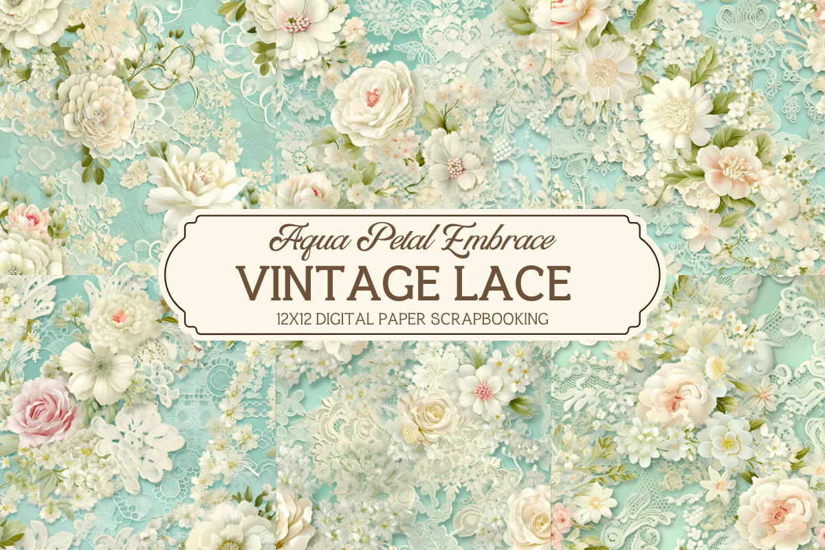 Lace Aqua Petal Embrace Scrapbooking Graphic by AKAlice Studio ...