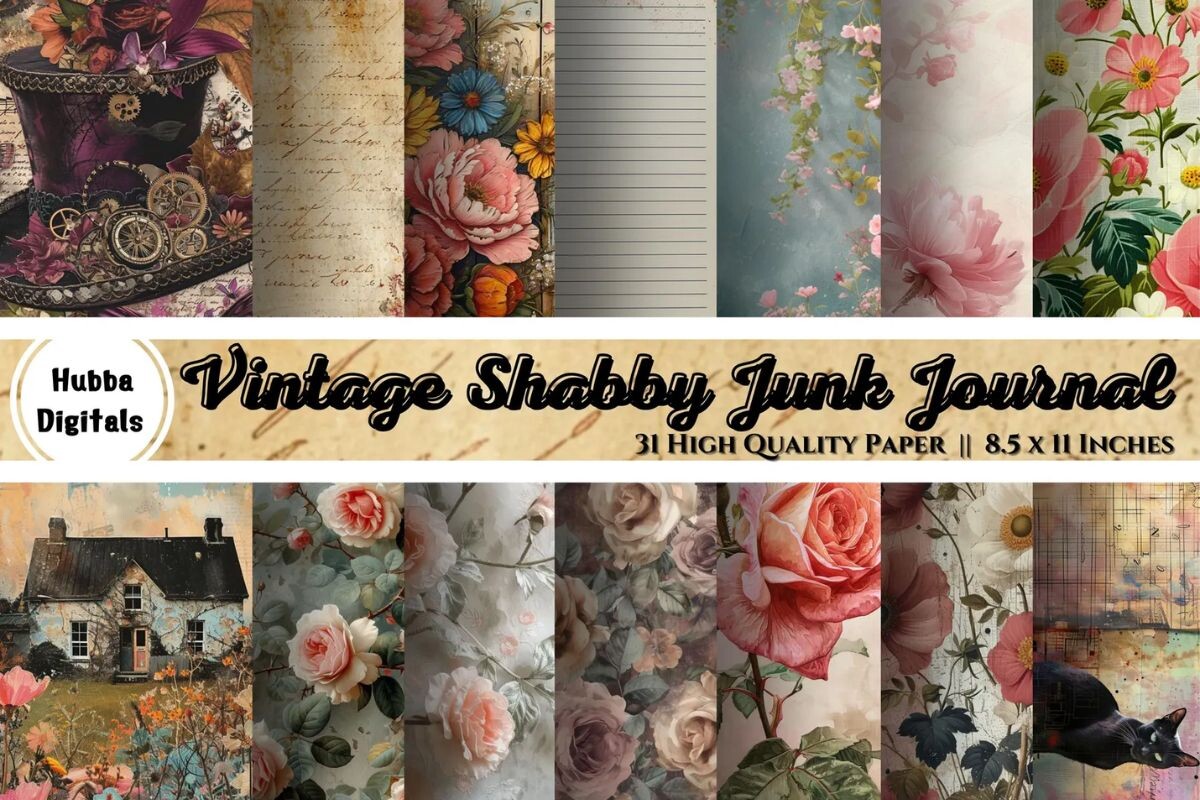 Shabby Vintage Junk Journal Graphic by HubbaDigitals · Creative Fabrica