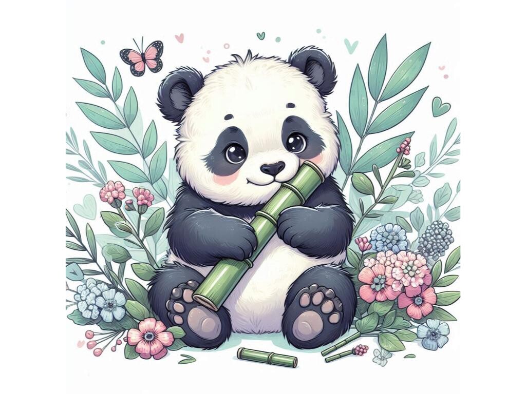 Tiny Baby Panda Chewing on a Piece of Ba Graphic by kulturrno ...