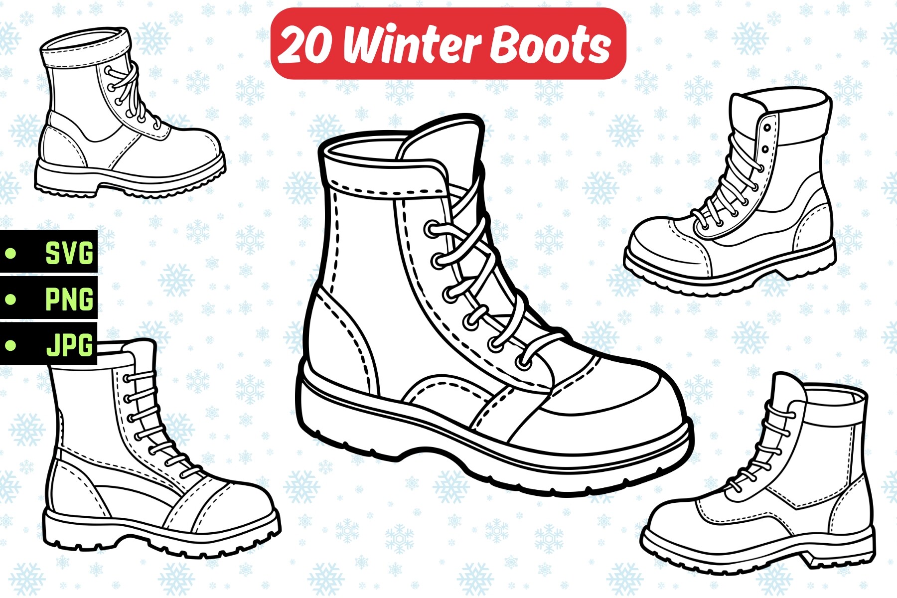 Winter Boots for Coloring SVG Bundle