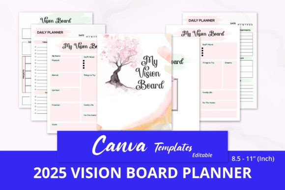 2025 Vision Board Planner Canva Template Graphic by designshopes1 ...