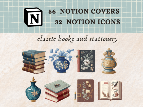 Book Themed Notion Icons, Notion Covers