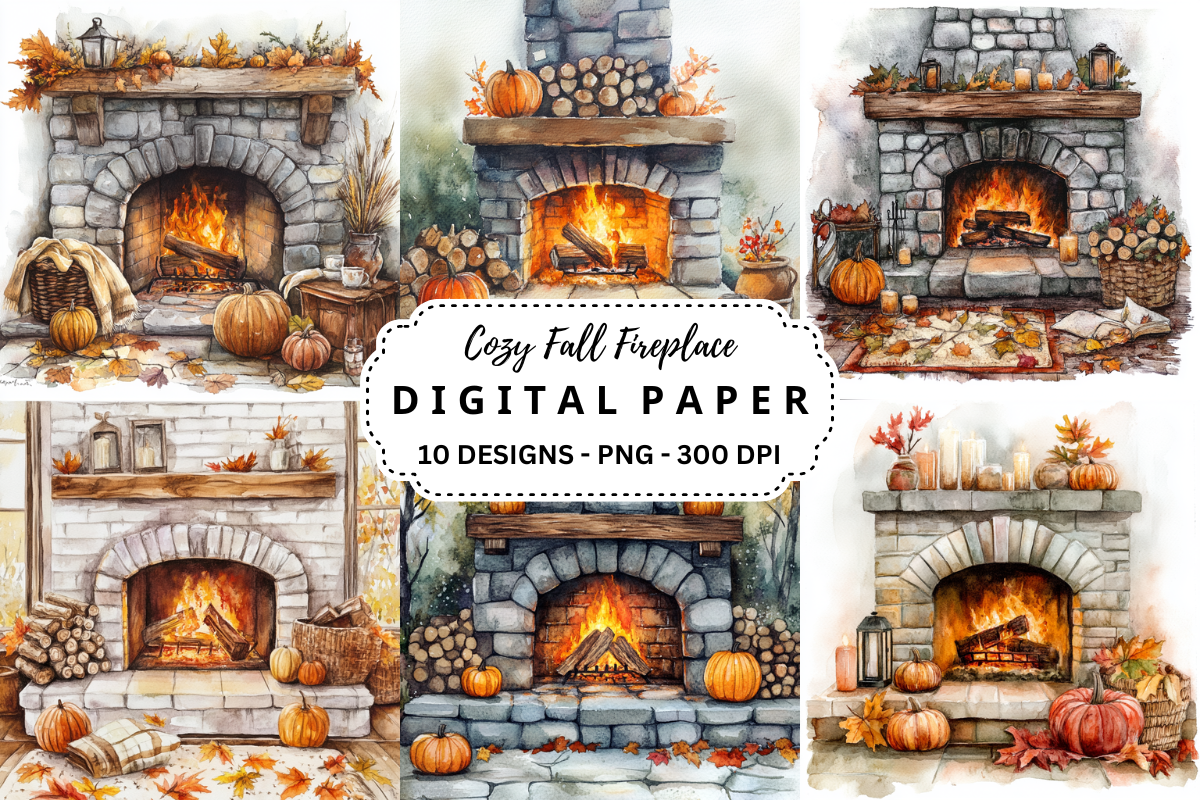 Cozy Fall Fireplace Background Graphic by pcudesigns · Creative Fabrica