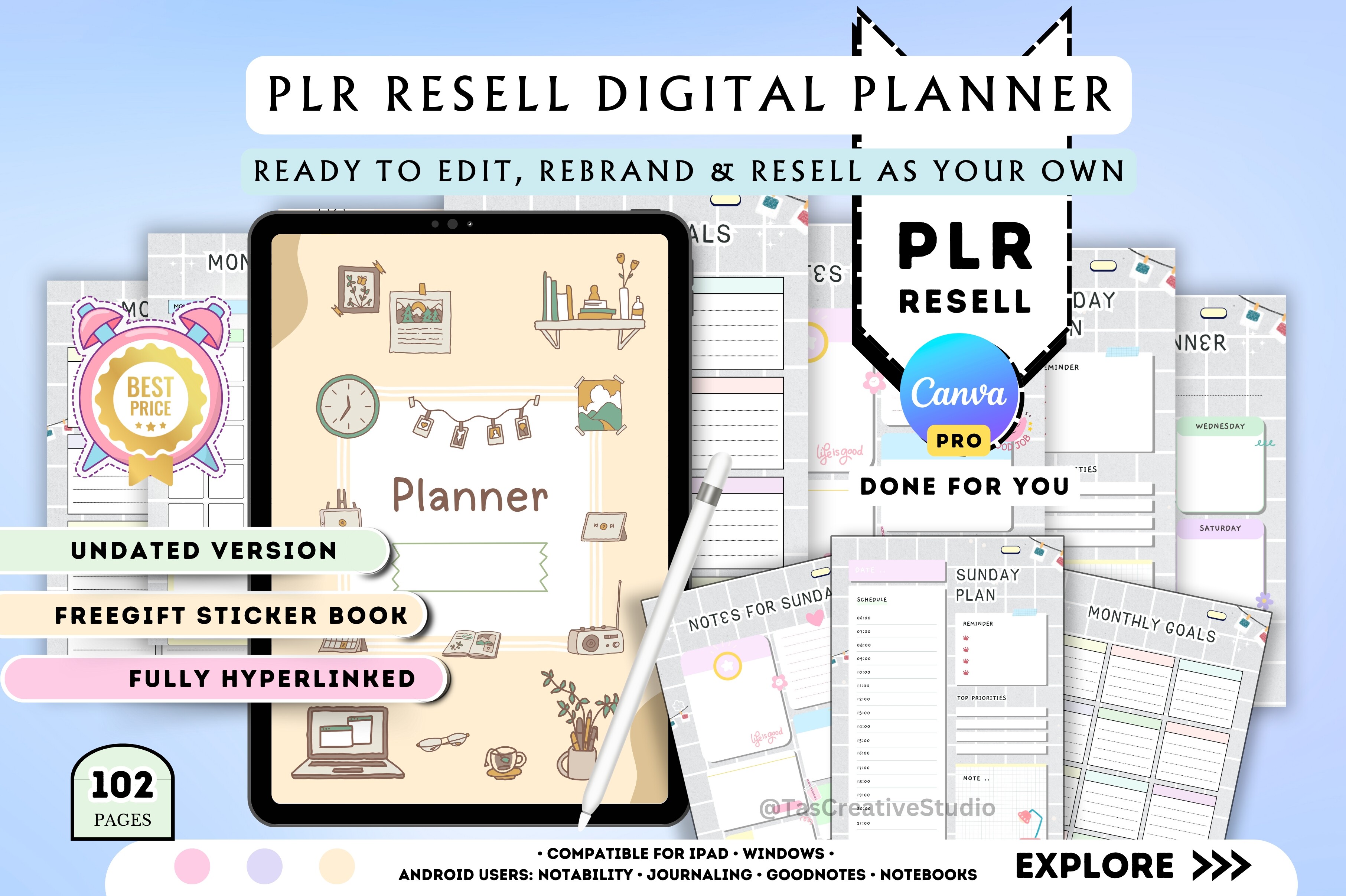 Editable Canva PLR Undated Planner Kit Graphic by Tas Creative Studio ...
