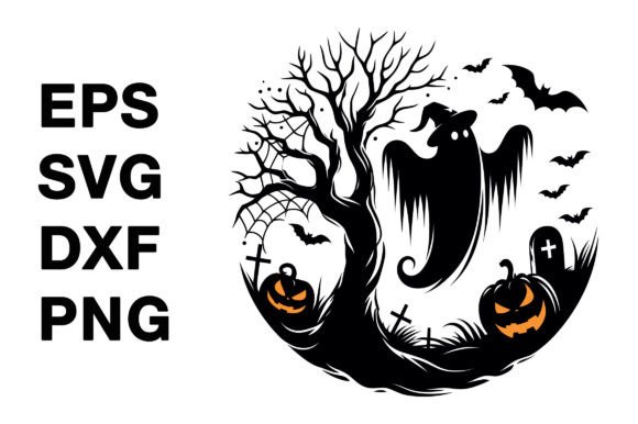Halloween Tree Ghost Flying Bats Vector Graphic by Graphicyes ...