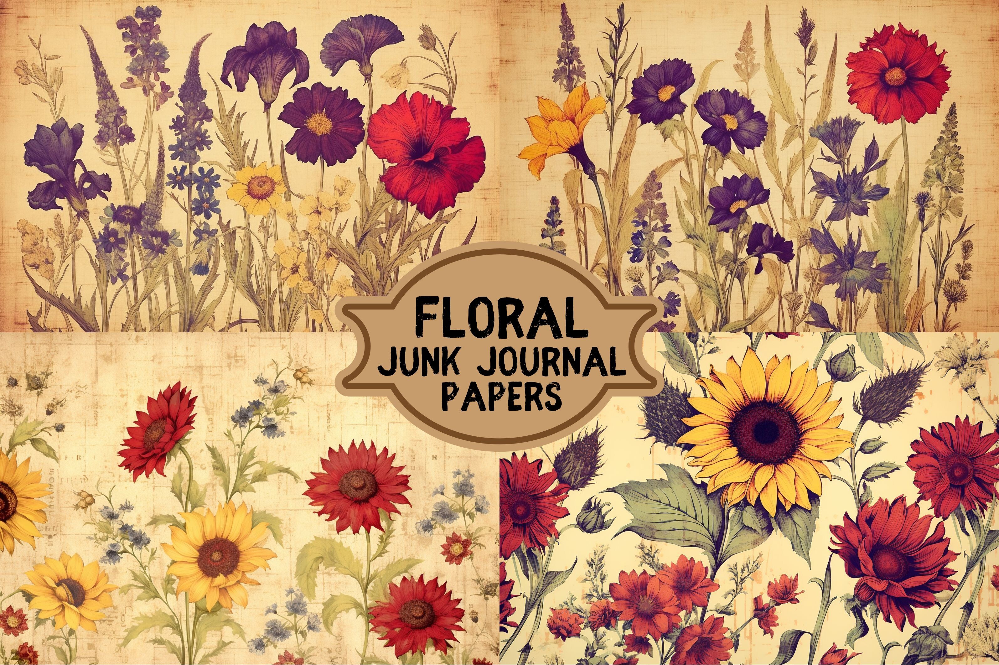 Wildflower Junk Journal Papers Graphic by Sarah · Creative Fabrica