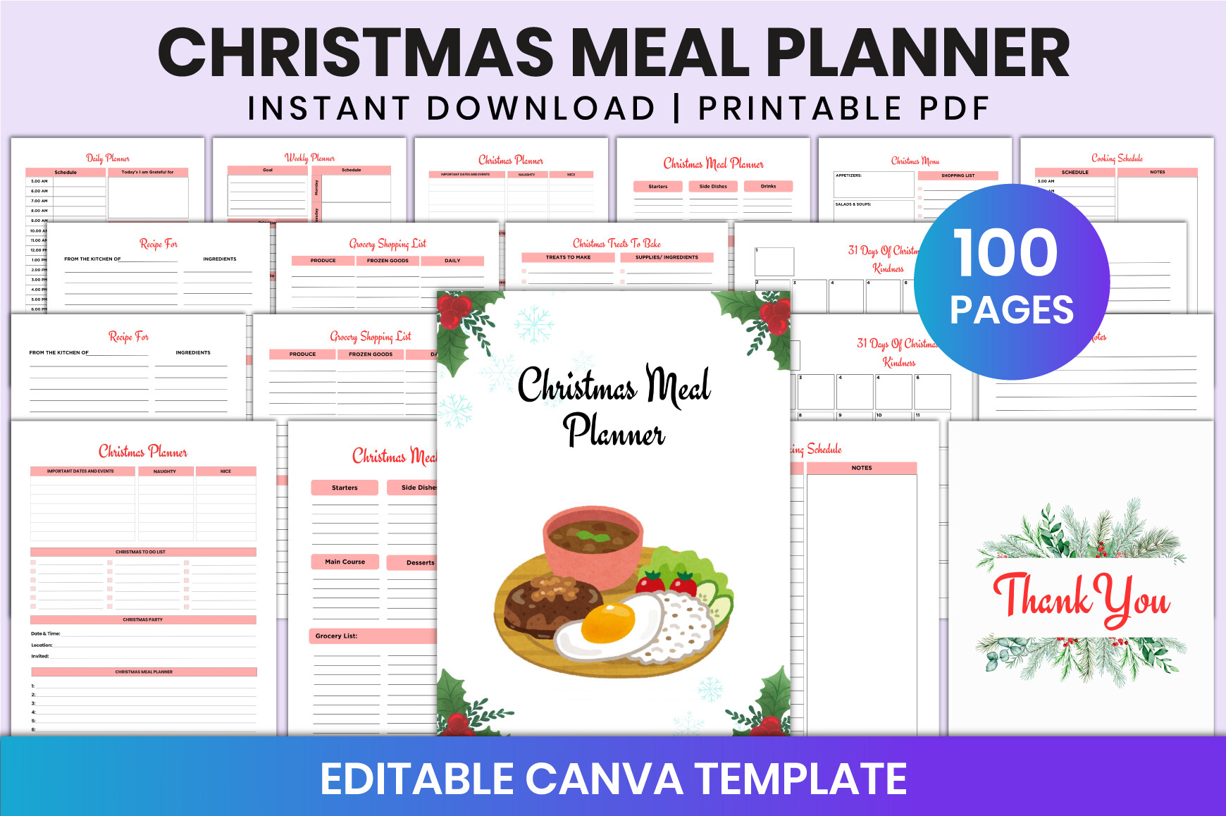 Editable Christmas Meal Planner Canva