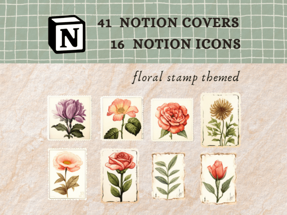 Floral Stamp Notion Icons, Notion Cover