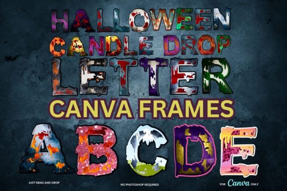 Halloween candle drop letter Canva frames with dripping wax alphabet effects