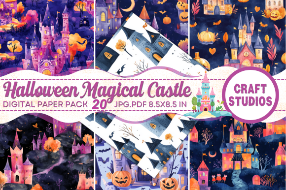 Halloween Magical Castle Digital Paper Graphic by Craft Studios ...