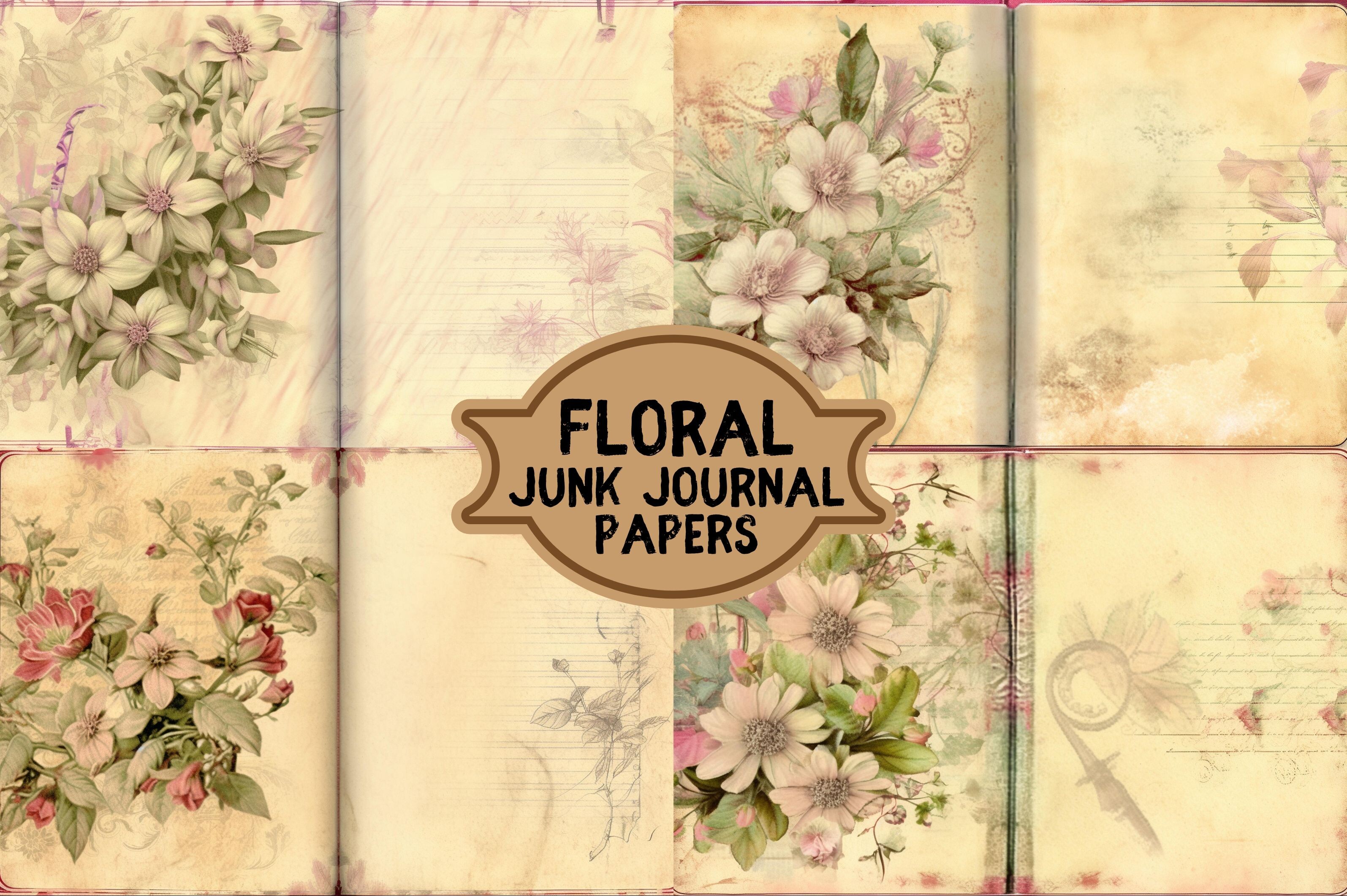 Lined Flower Pages for Junk Journals Graphic by Sarah · Creative Fabrica
