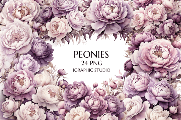 Purple Peony Clipart, Wedding Clipart