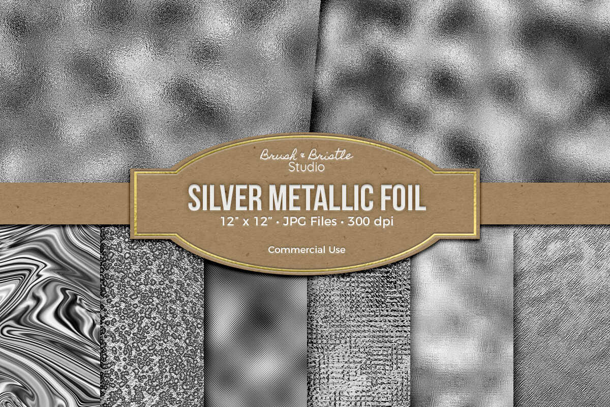 Silver Metallic Foil Digital Paper Graphic by brushandbristlestudio ...