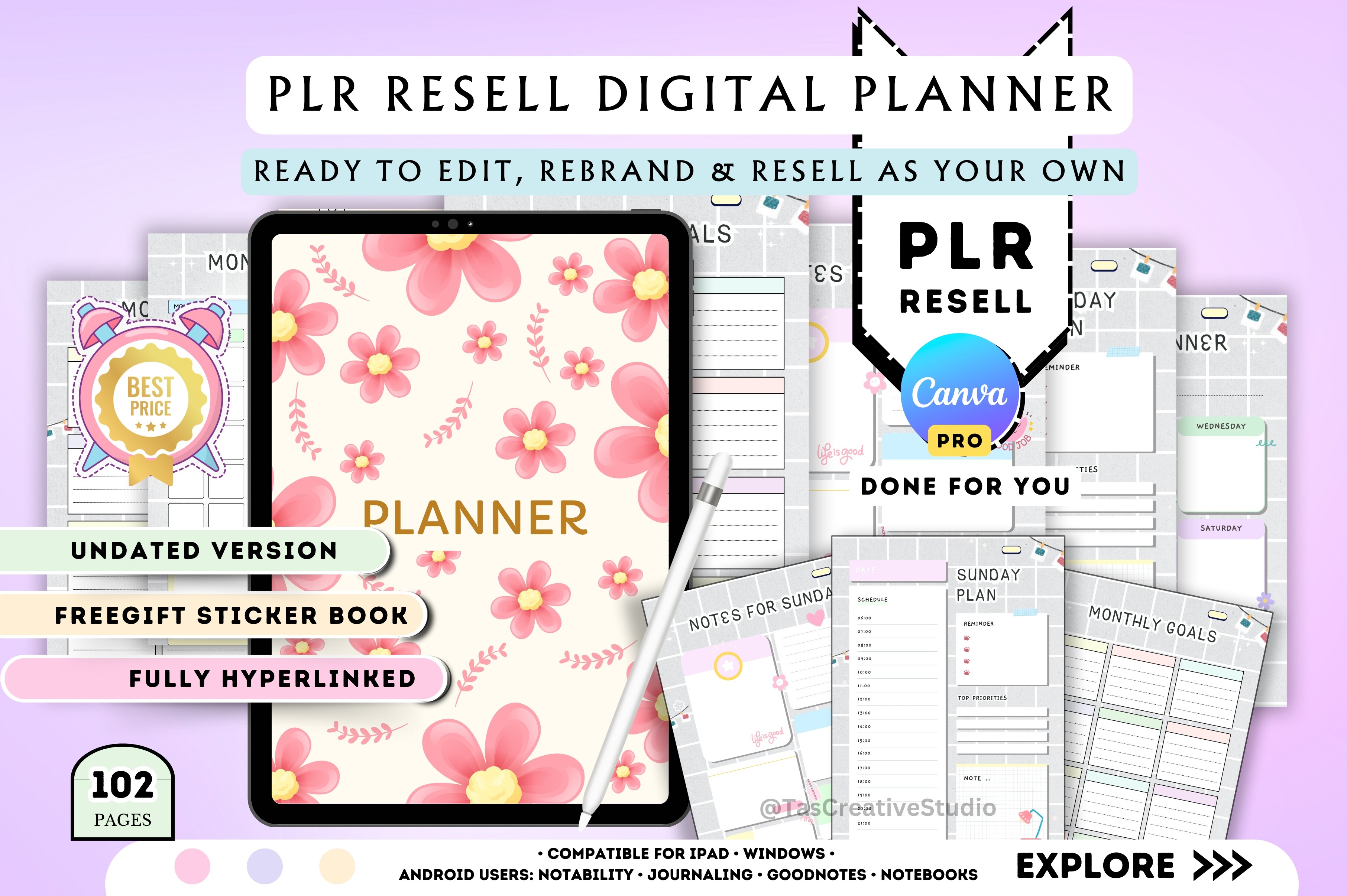 Undated Canva PLR Planner - Editable