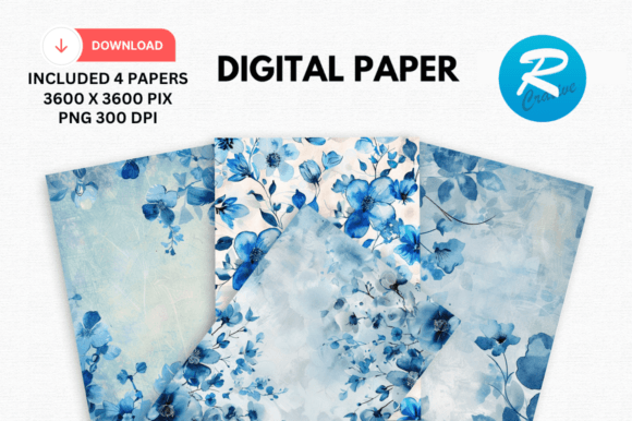Watercolor Blue Floral Digital Paper PNG Graphic by Regulrcrative ...