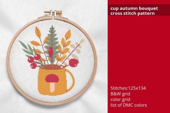 Cup Autumn Bouquet Cross Stitch Pattern