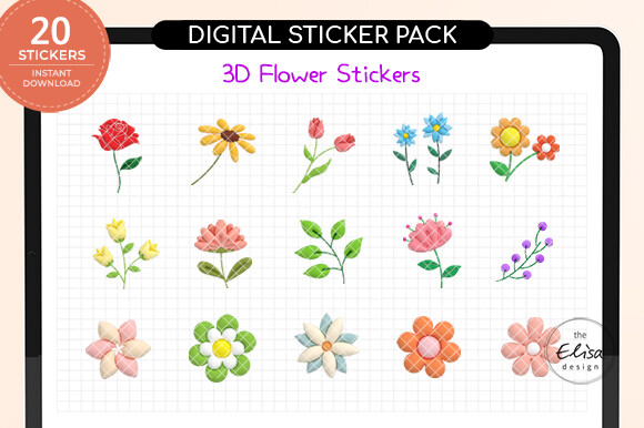 3D Flower Goodnotes Digital Stickers