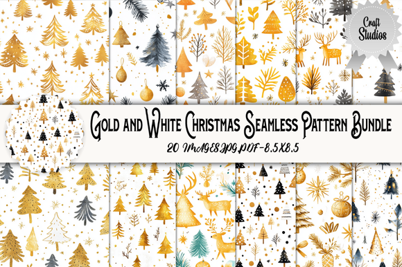 Gold and White Christmas Seamless Patter Graphic by Craft Studios ...