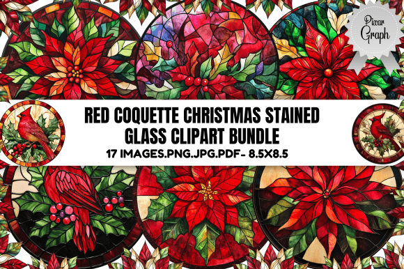 Red Coquette Christmas Stained Glass