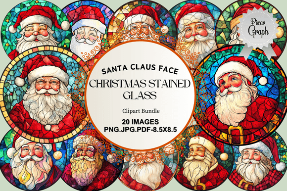 Santa Claus Face Christmas Stained Glass