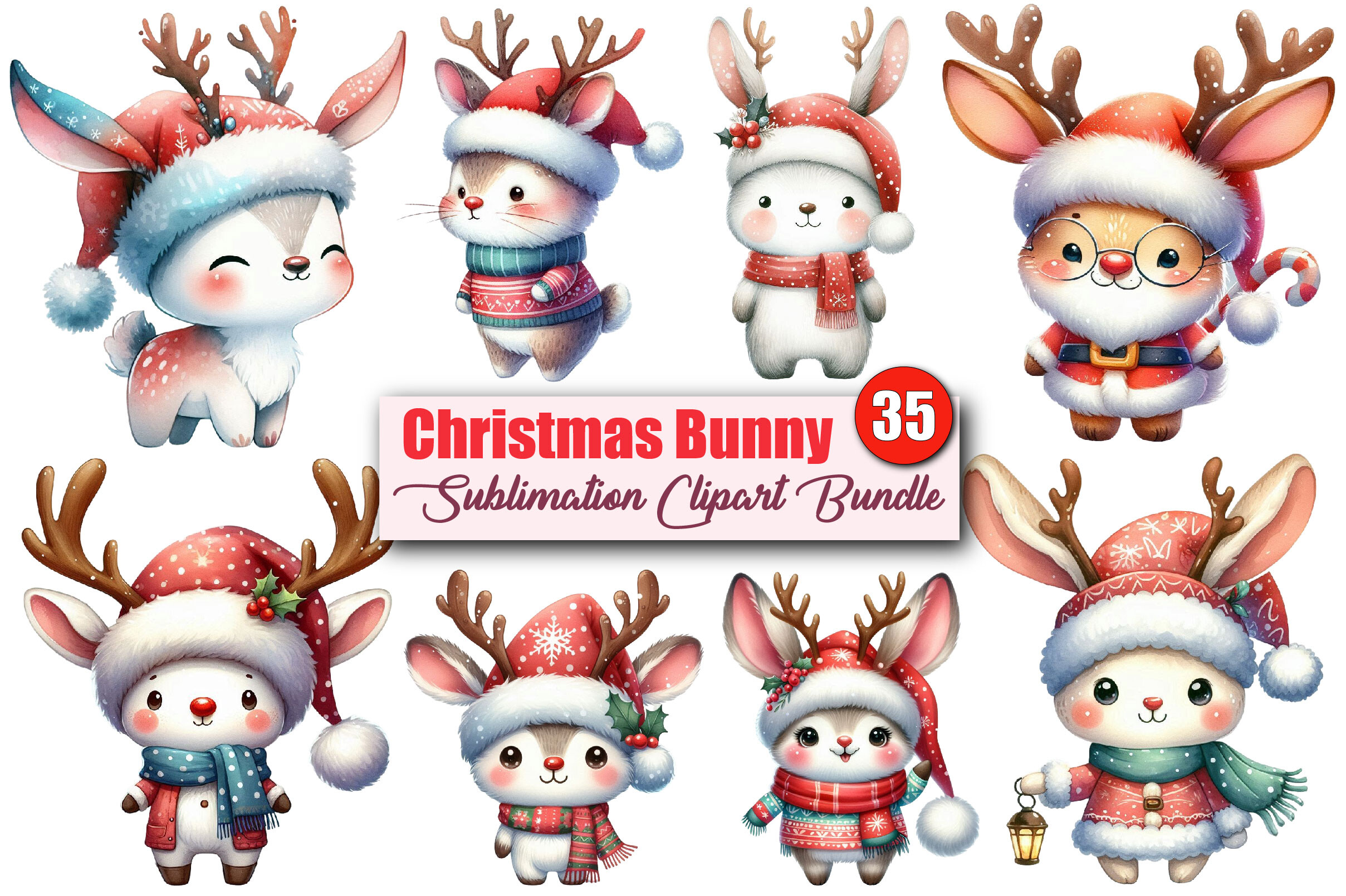 Watercolor Christmas Bunny Clipart Graphic by CitraGraphics · Creative ...